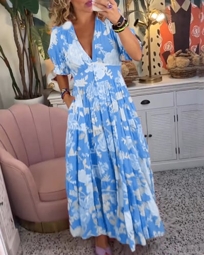 Isabeau - Comfortable Maxi Dress with V-Neck and Pockets