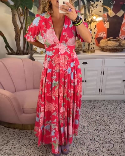 Isabeau - Comfortable Maxi Dress with V-Neck and Pockets