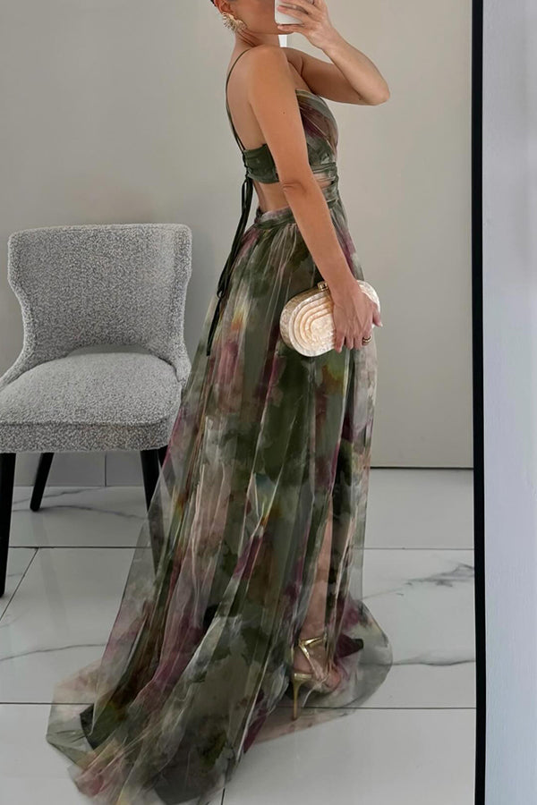 Eirith ™ | Elegant printed maxi dress with lacing