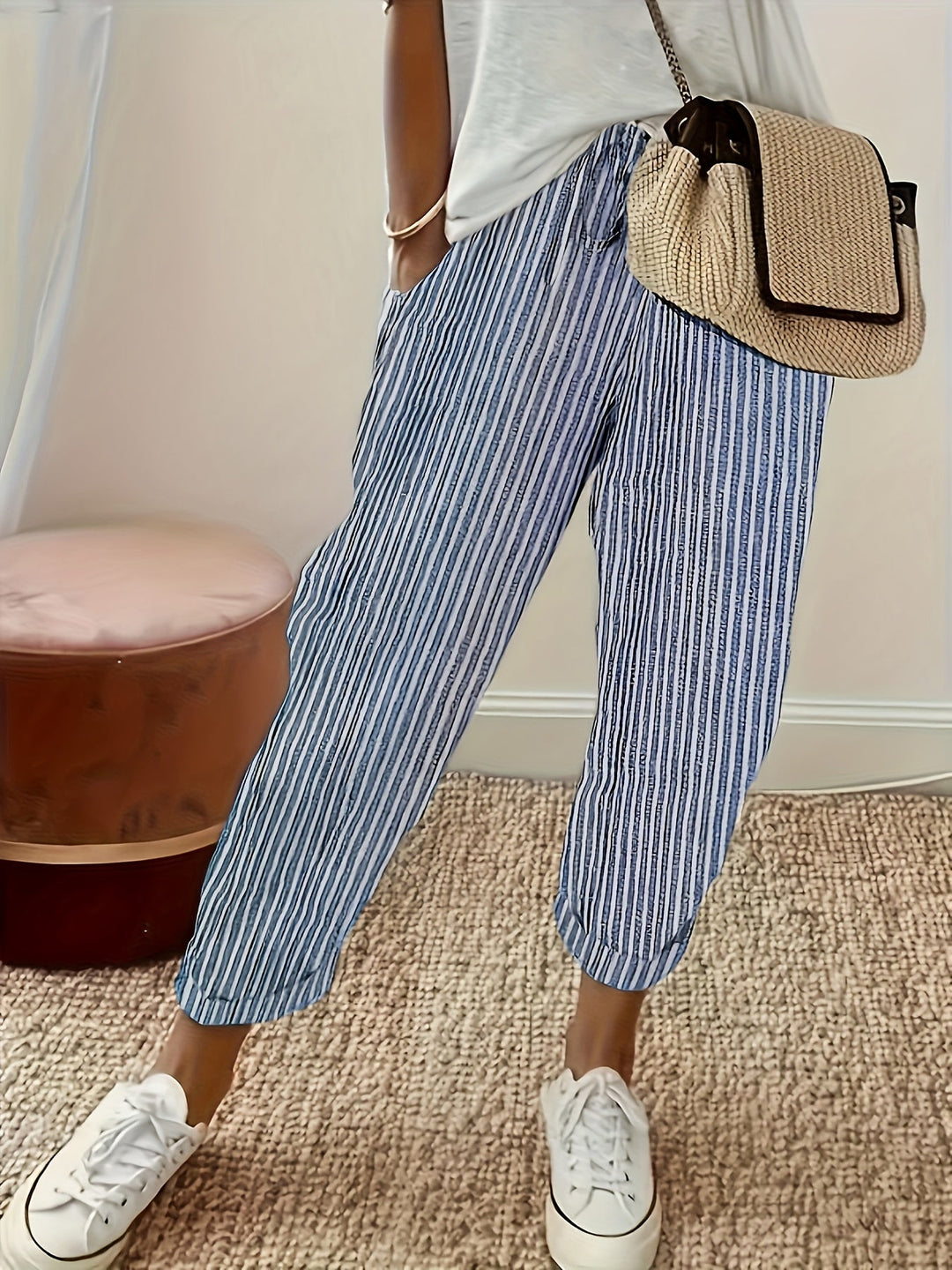 Elena - Striped pants with wide legs