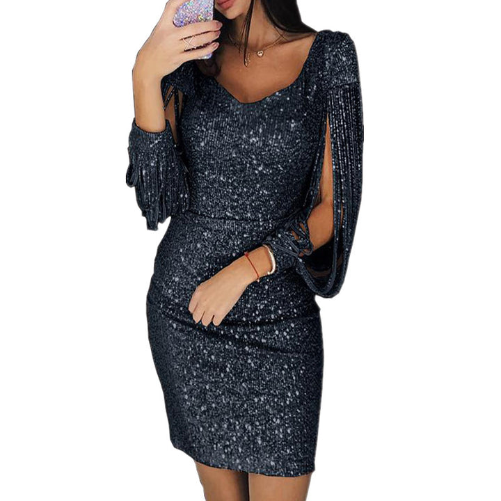 Mira - Women’s Dress with V-Neck and Long Sleeves