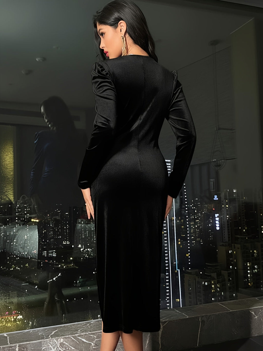 Emilia - Midi Velvet Dress with Ruching