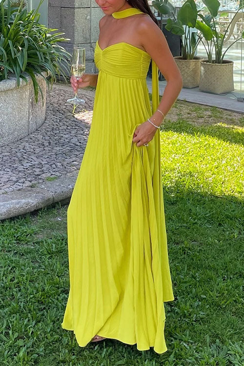 Katrina – Off-the-shoulder maxi dress with lacing and pleated skirt