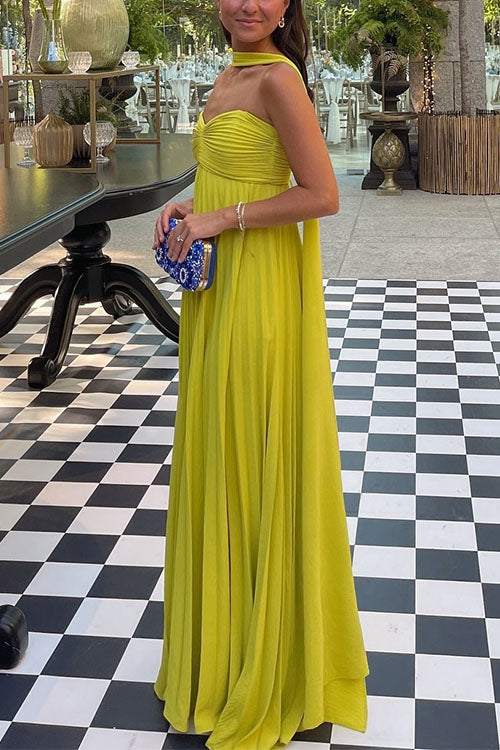 Katrina – Off-the-shoulder maxi dress with lacing and pleated skirt