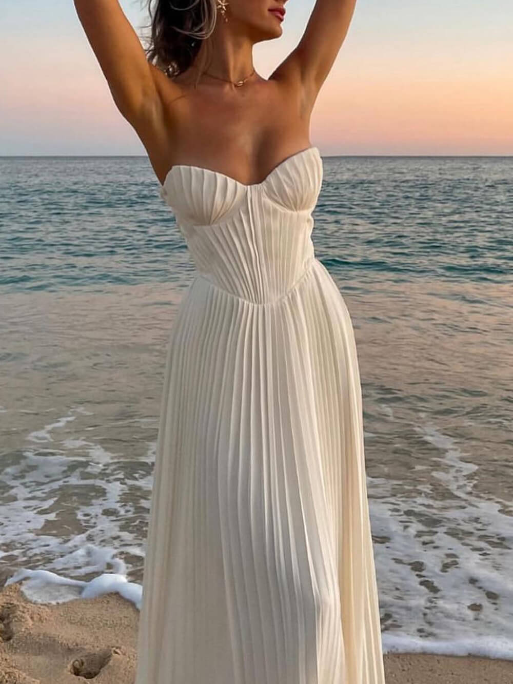 Christina - Elegant Pleated Strapless Maxi Dress