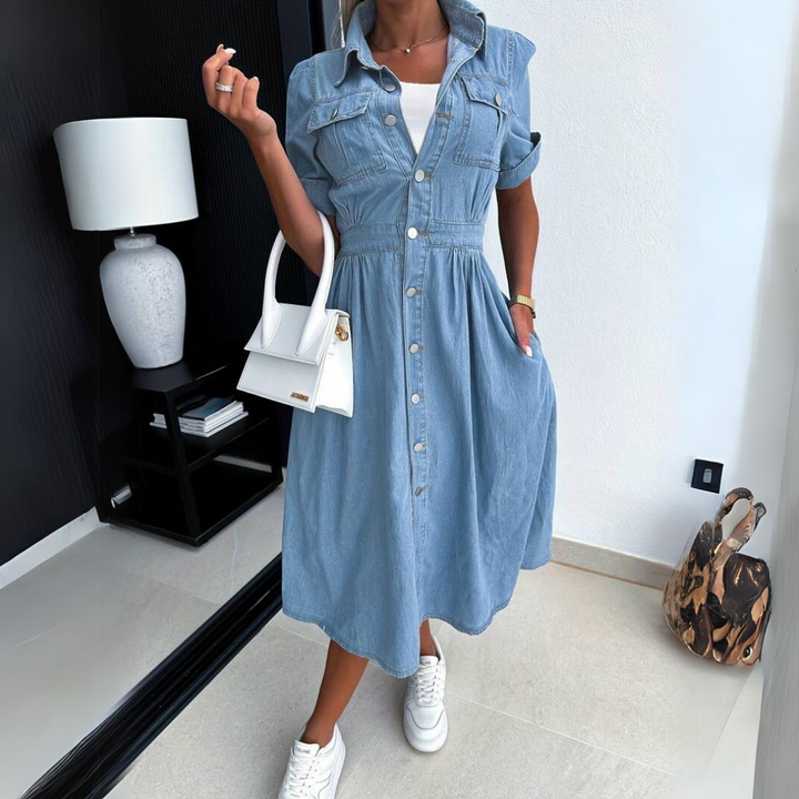 Helen - Chic Denim Midi Dress