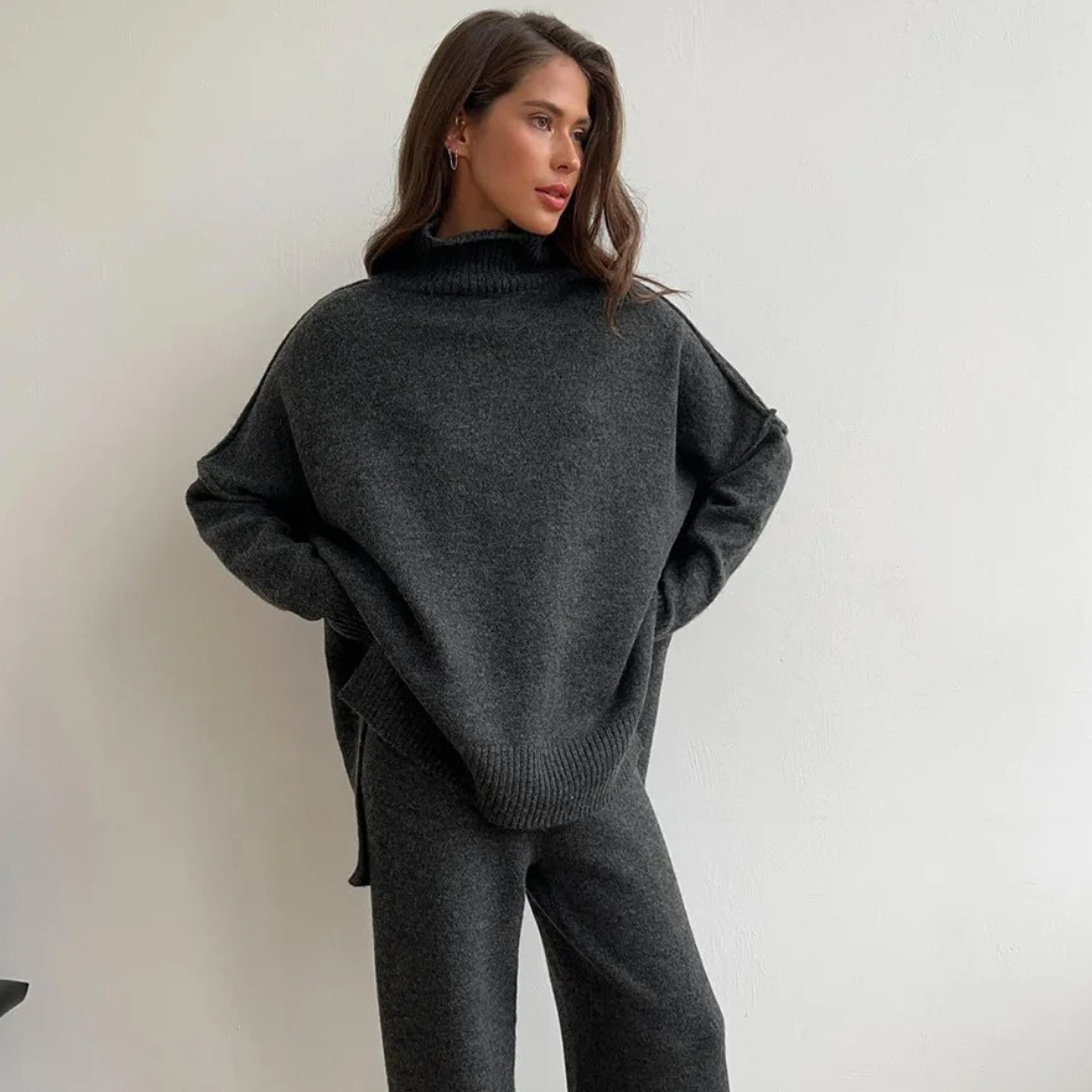 Chantal Cozy Turtleneck Knit Pants Set