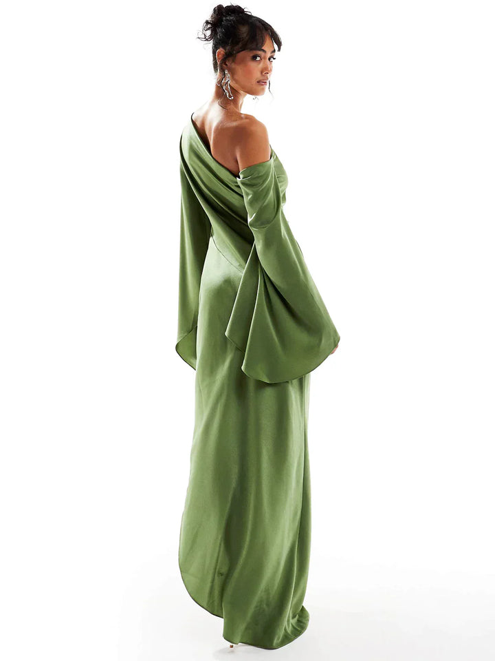 Asyntha™ | One-shoulder bell-sleeve maxi dress
