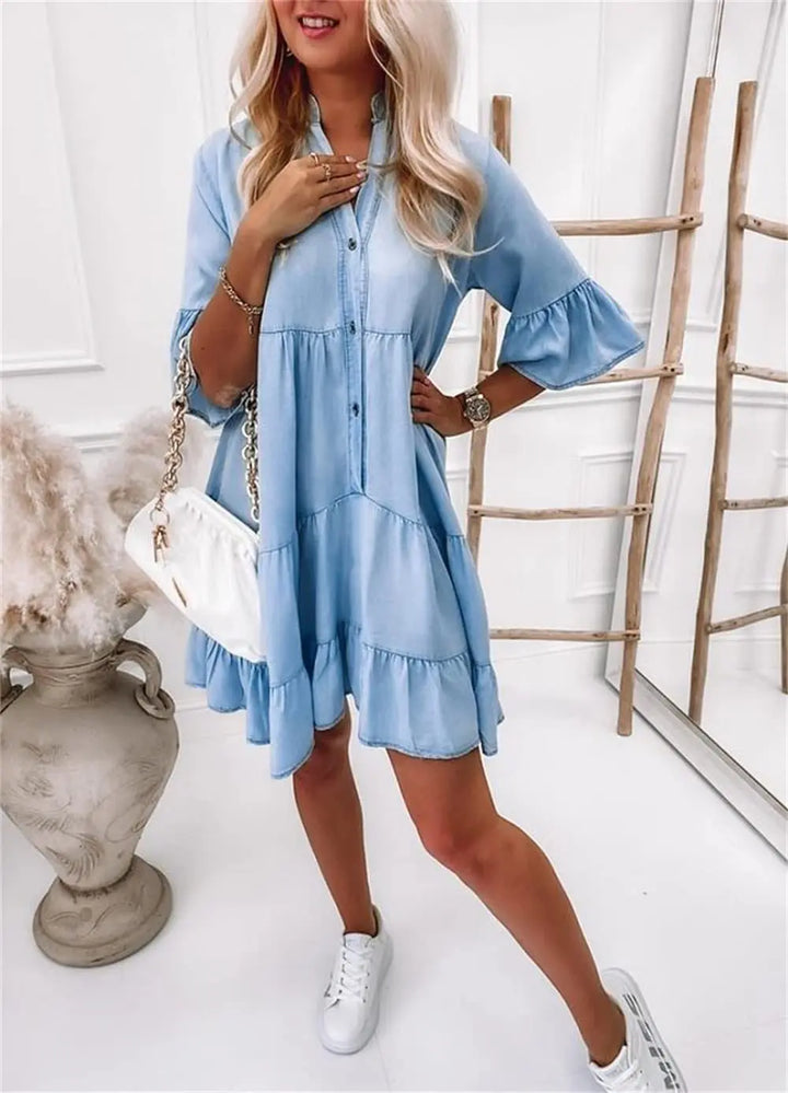 Jenny - Ruffled Denim Midi Dress