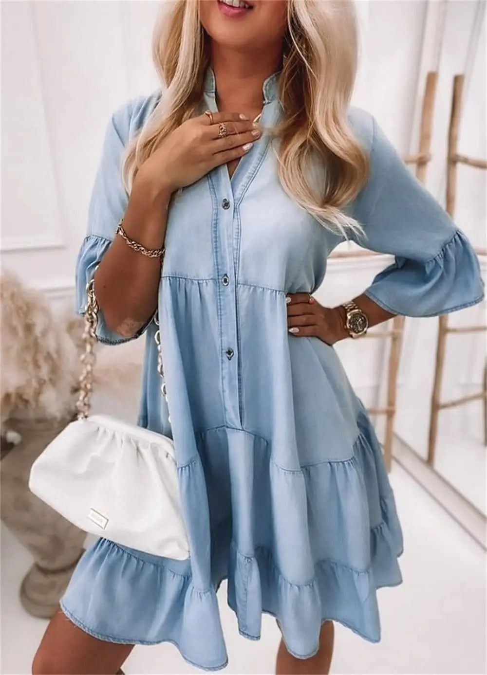 Jenny - Ruffled Denim Midi Dress