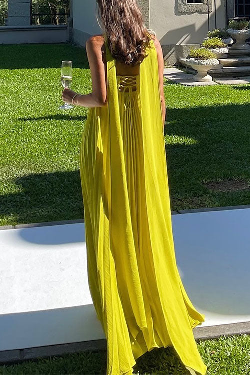 Katrina – Off-the-shoulder maxi dress with lacing and pleated skirt