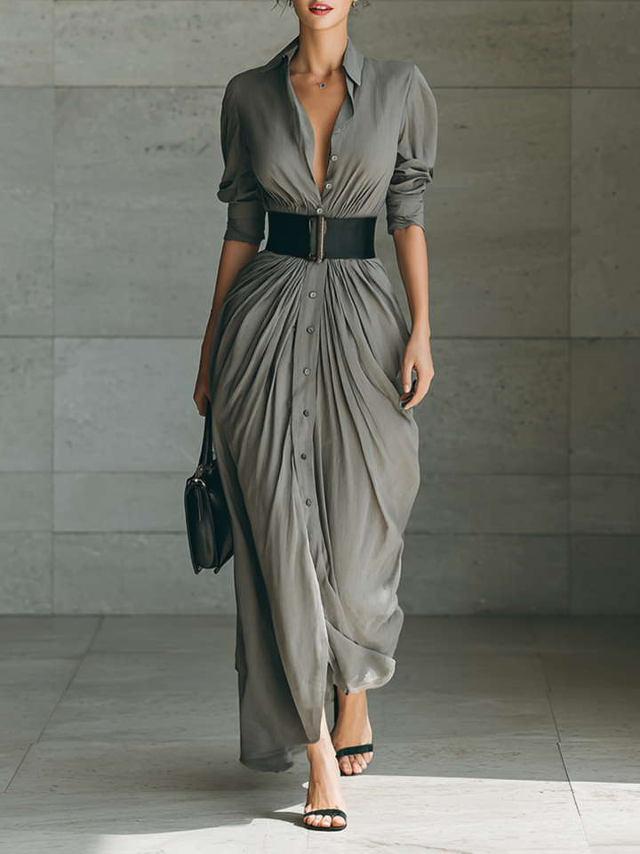 Zahara - Pleated long dress with a belt