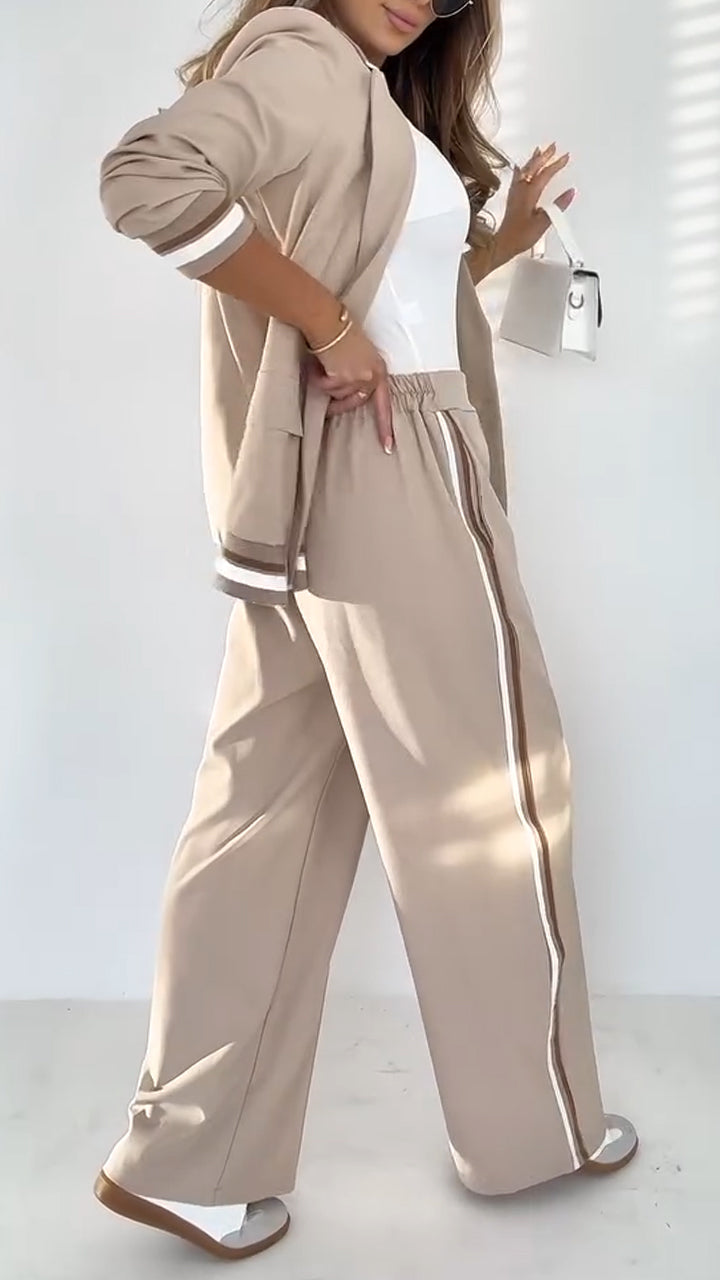 Kayla - Women's Lapel Solid Color Striped Casual Suit