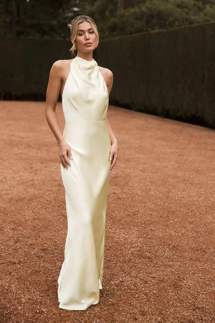 Aisha™ – Satin maxi dress with waterfall neckline