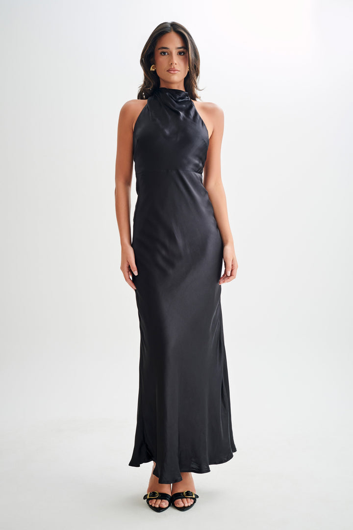 Aisha™ – Satin maxi dress with waterfall neckline