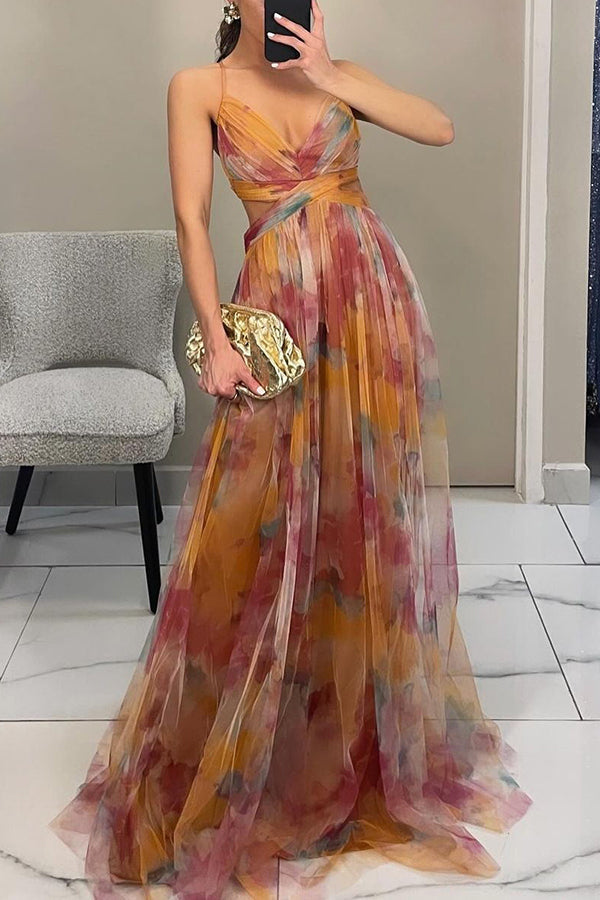 Eirith ™ | Elegant printed maxi dress with lacing