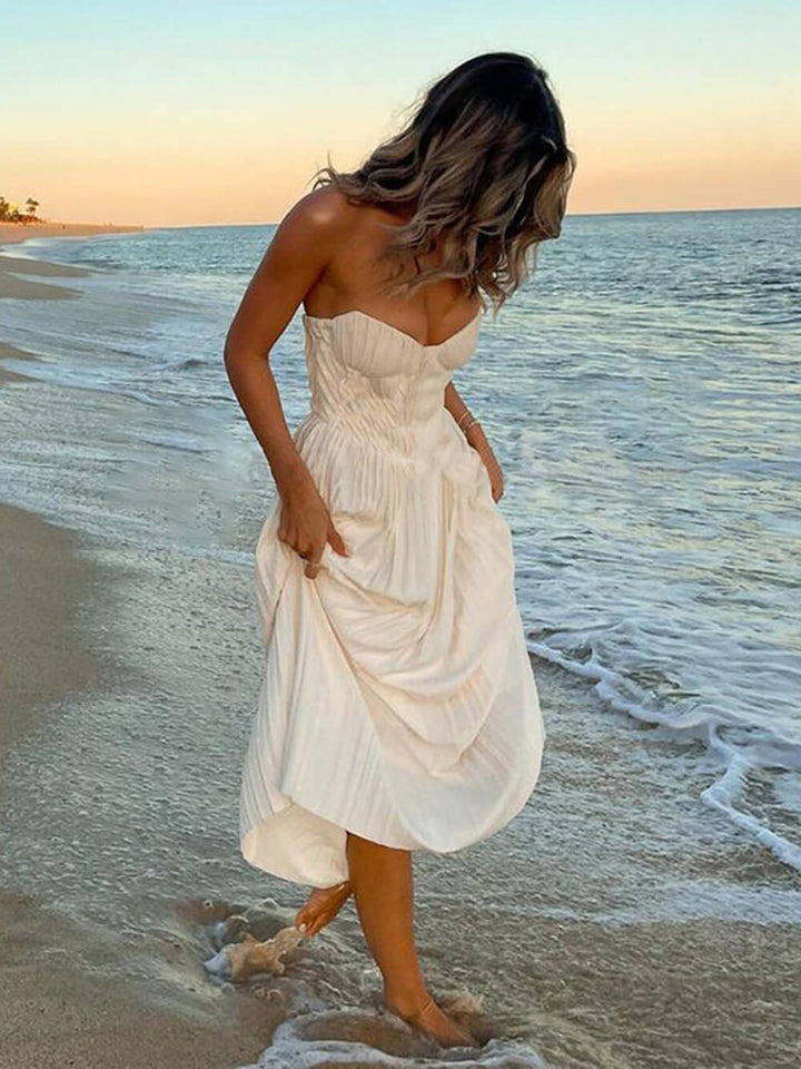 Christina - Elegant Pleated Strapless Maxi Dress