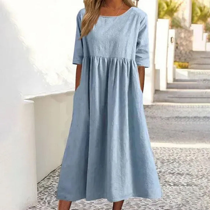 Sophie - Linen and Cotton Midi Dress