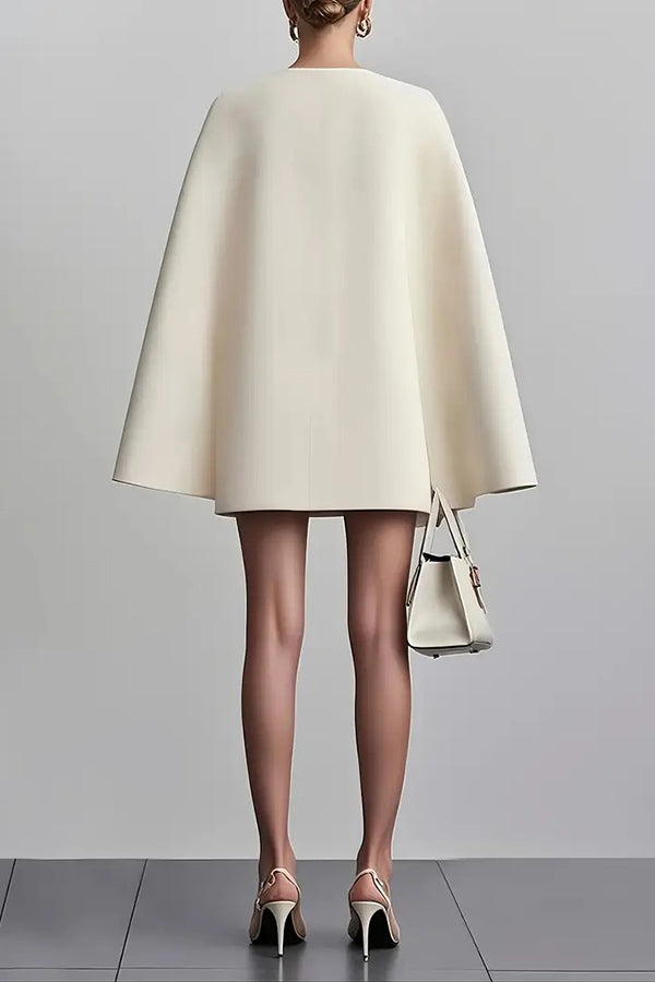 Arna - Solid Color V-Neck Double Breasted Cape Formal Mini Dress