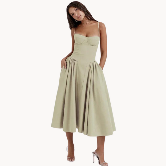 Loire Bustier Spaghetti Strap Midi Sundress