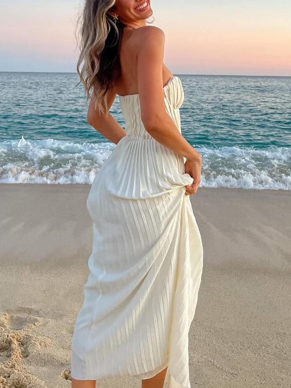 Christina - Elegant Pleated Strapless Maxi Dress
