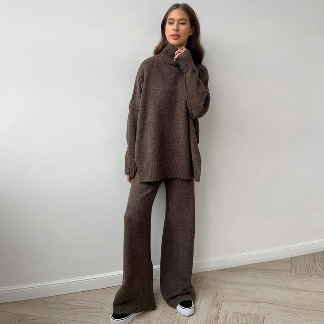 Chantal Cozy Turtleneck Knit Pants Set