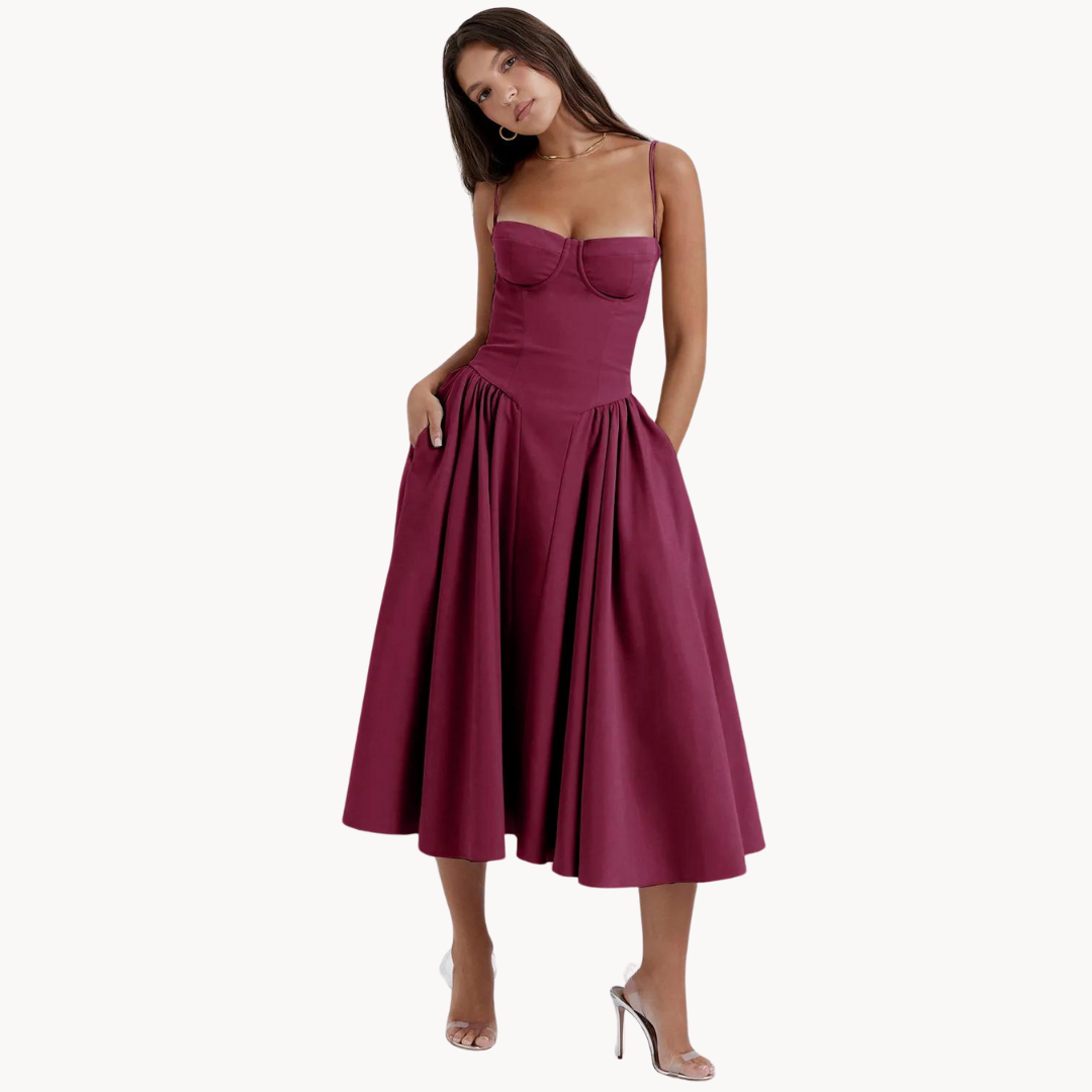 Loire Bustier Spaghetti Strap Midi Sundress