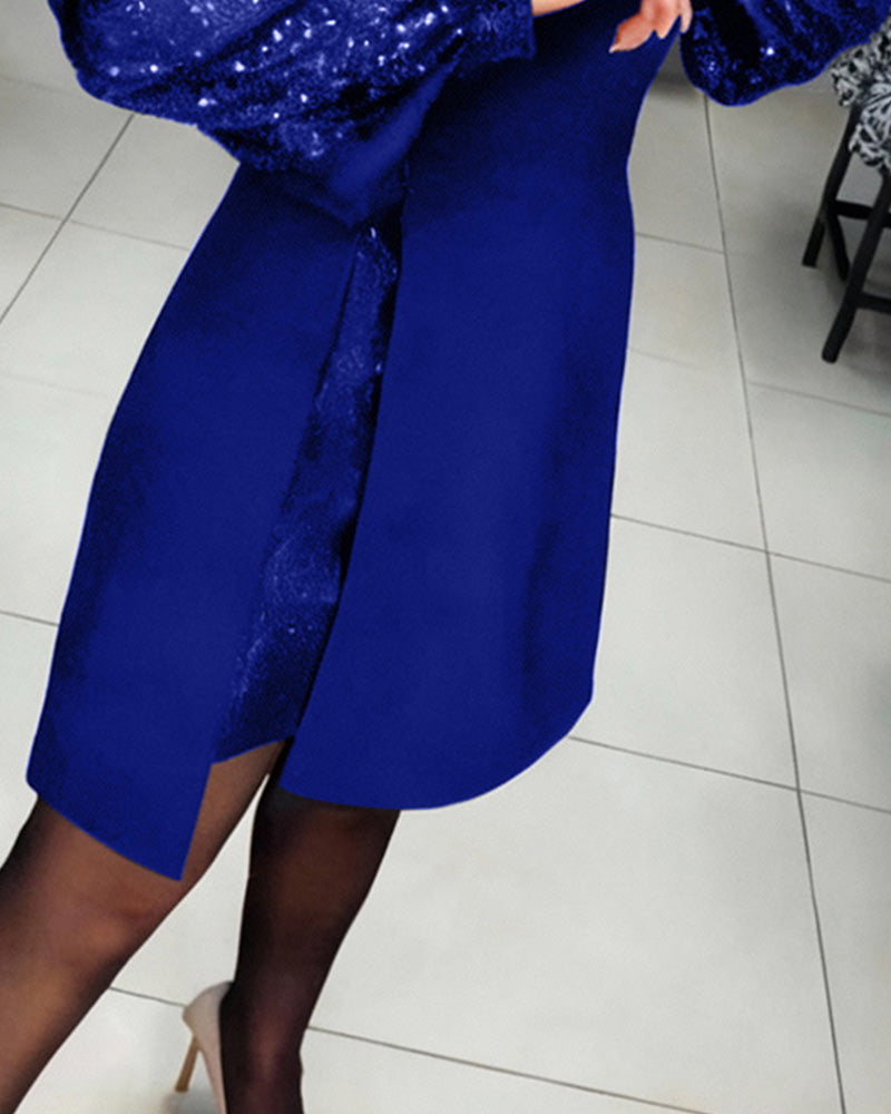 Liliana - Elegant Dress with Puff Sleeves and Patchwork Details