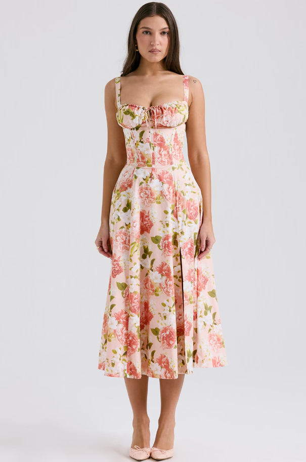 AURORA - LACE-UP CORSET MIDI DRESS