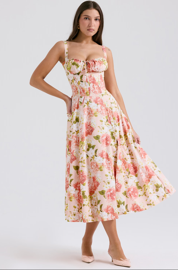 AURORA - LACE-UP CORSET MIDI DRESS