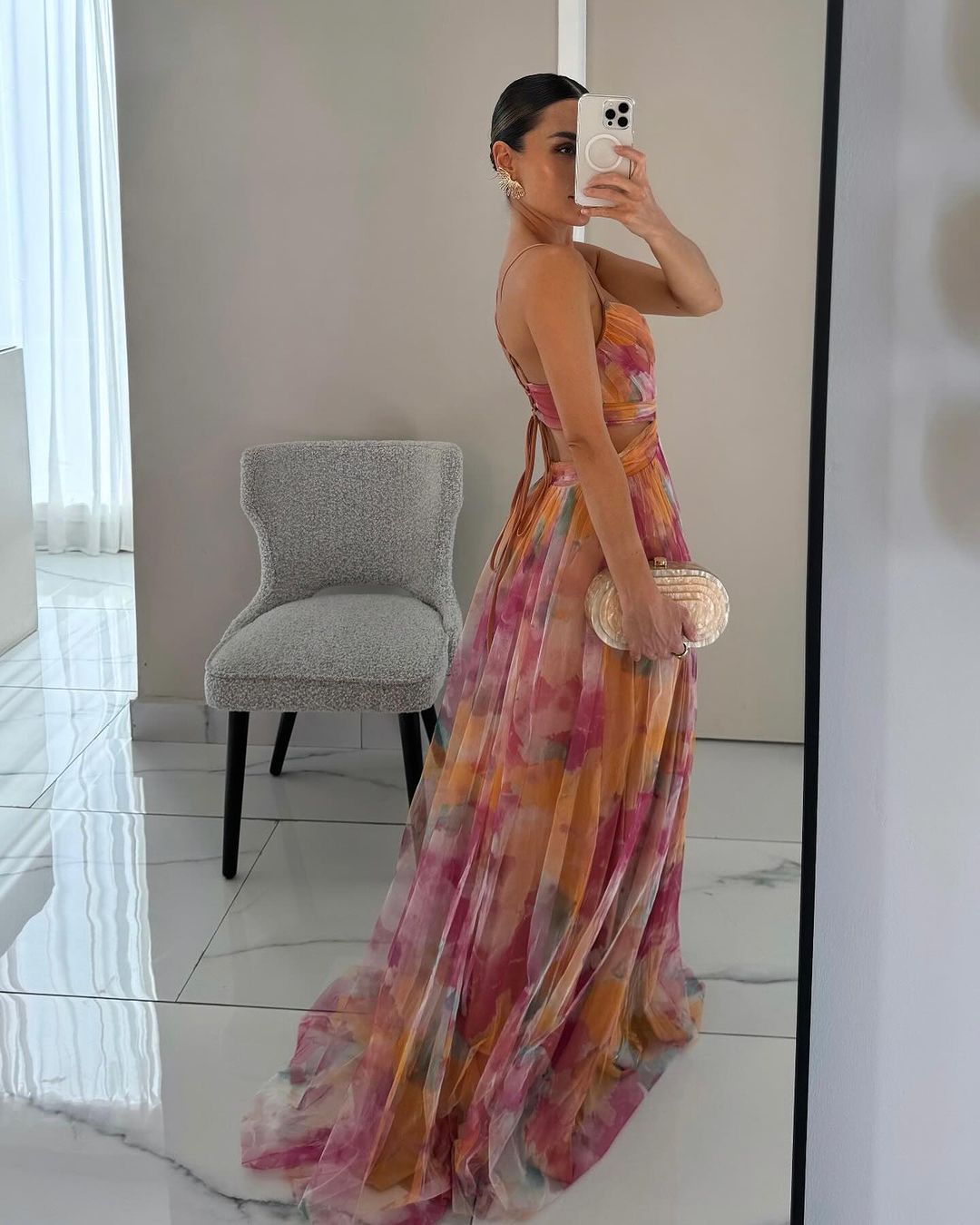 Eirith ™ | Elegant printed maxi dress with lacing