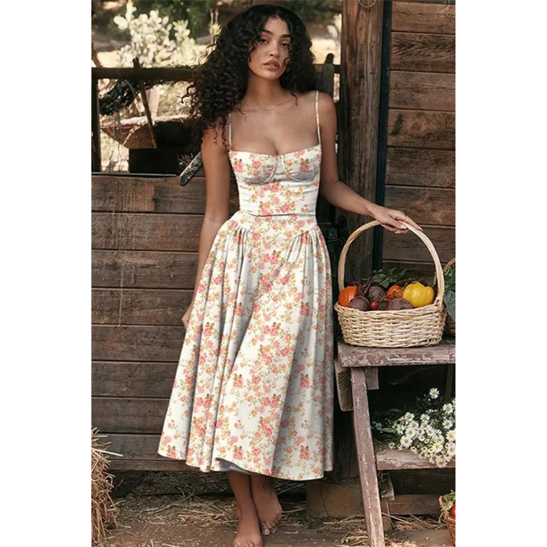 Loire Bustier Spaghetti Strap Midi Sundress