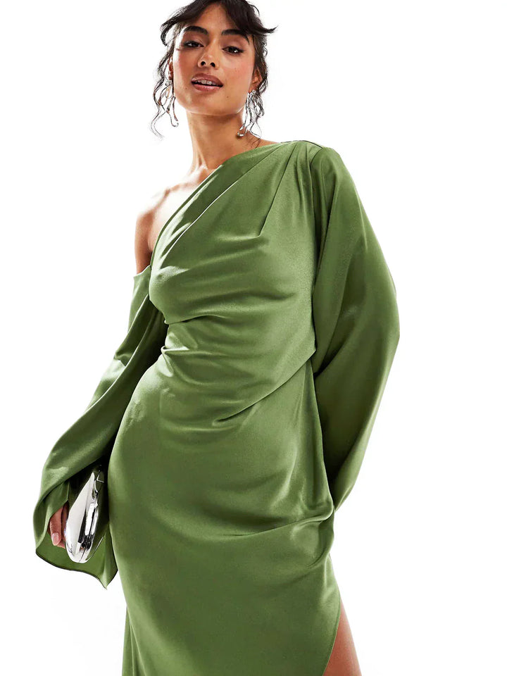 Asyntha™ | One-shoulder bell-sleeve maxi dress
