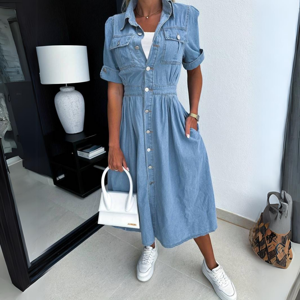 Helen - Chic Denim Midi Dress