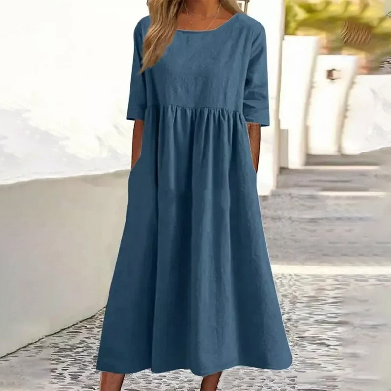 Sophie - Linen and Cotton Midi Dress