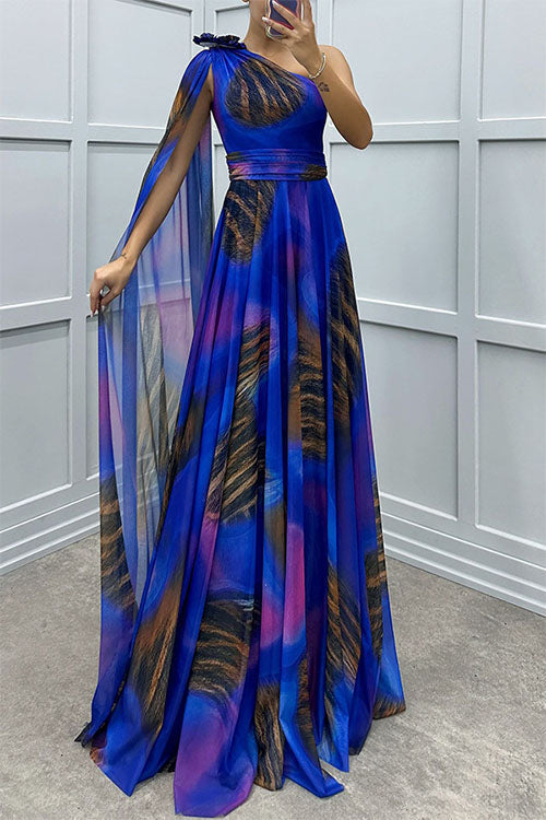 Lilliagirl-  Chiffon Printed Off-Shoulder Dress