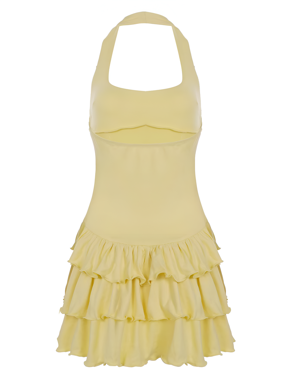 Priya - Mini Halter Neck Ruffle Hem Bodycon Summer Dress