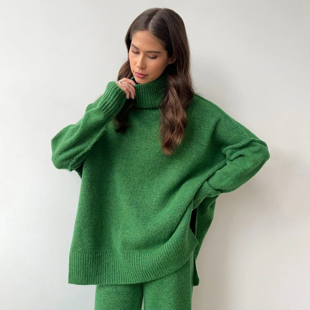 Chantal Cozy Turtleneck Knit Pants Set