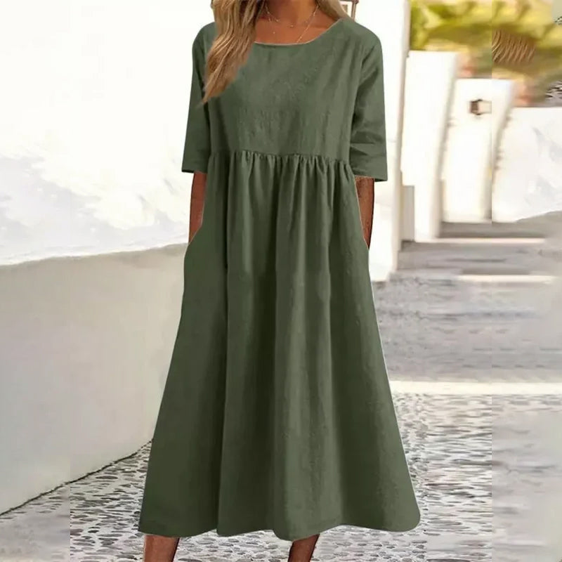Sophie - Linen and Cotton Midi Dress