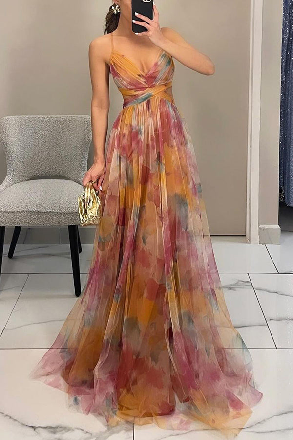 Eirith ™ | Elegant printed maxi dress with lacing