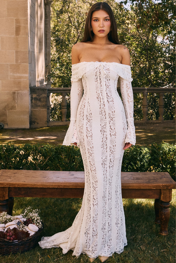 Viraya – Off-the-shoulder crochet lace maxi dress