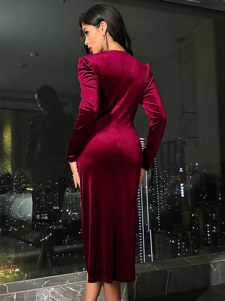 Emilia - Midi Velvet Dress with Ruching