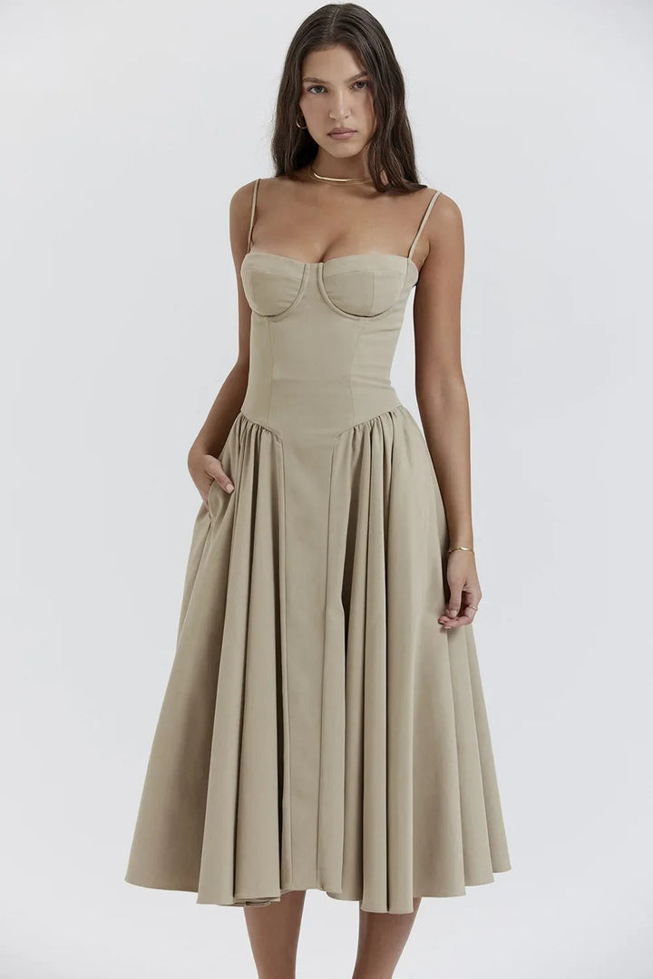 Nina - Sleeveless Corset Midi Dress