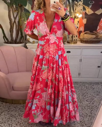 Isabeau - Comfortable Maxi Dress with V-Neck and Pockets