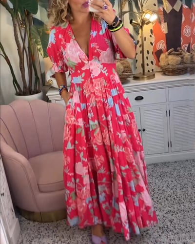 Isabeau - Comfortable Maxi Dress with V-Neck and Pockets