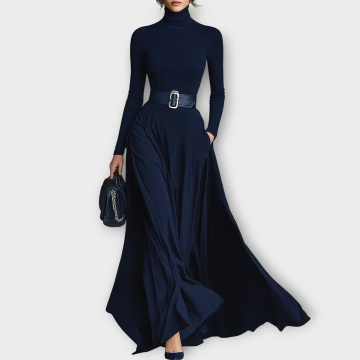 Celina | Belted High-Neck Dress