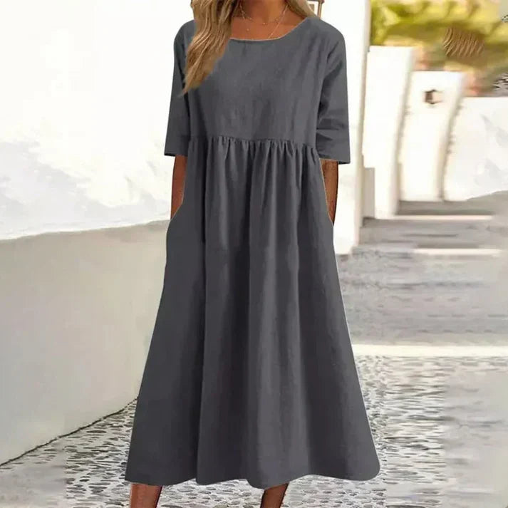 Sophie - Linen and Cotton Midi Dress