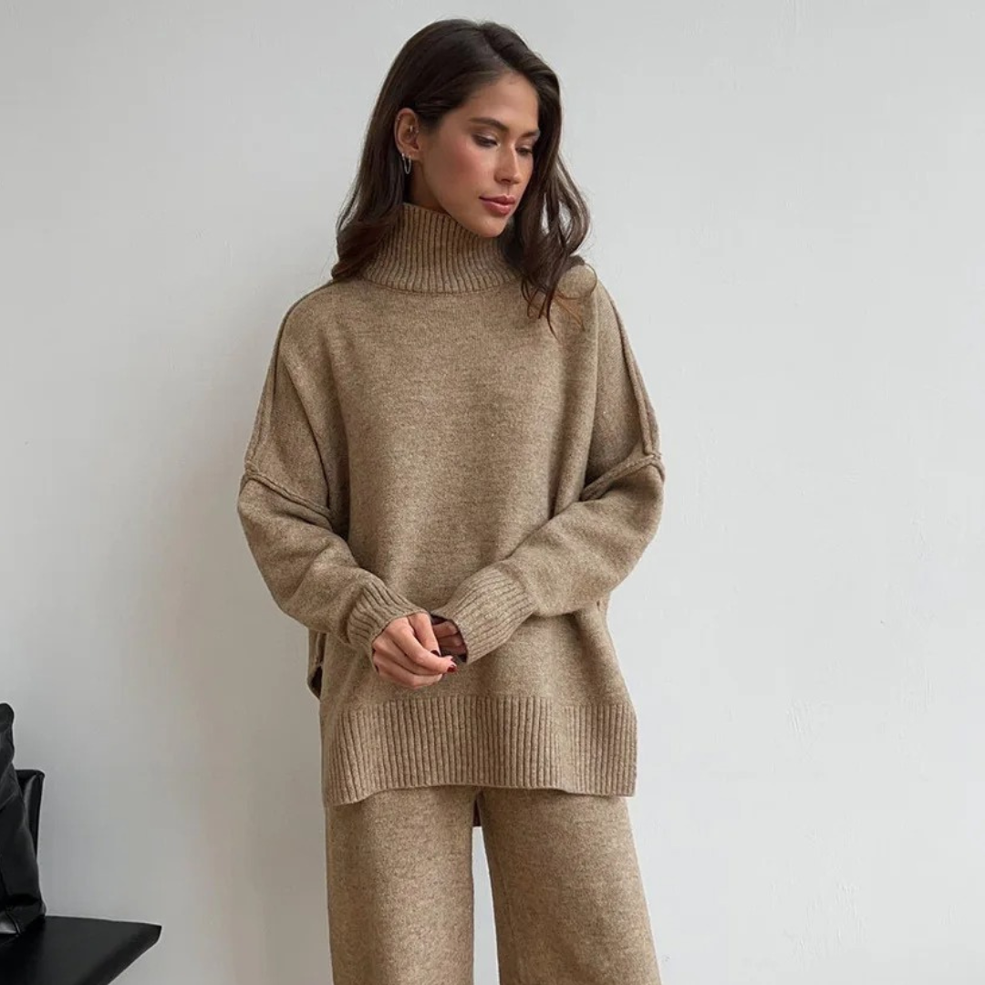 Chantal Cozy Turtleneck Knit Pants Set