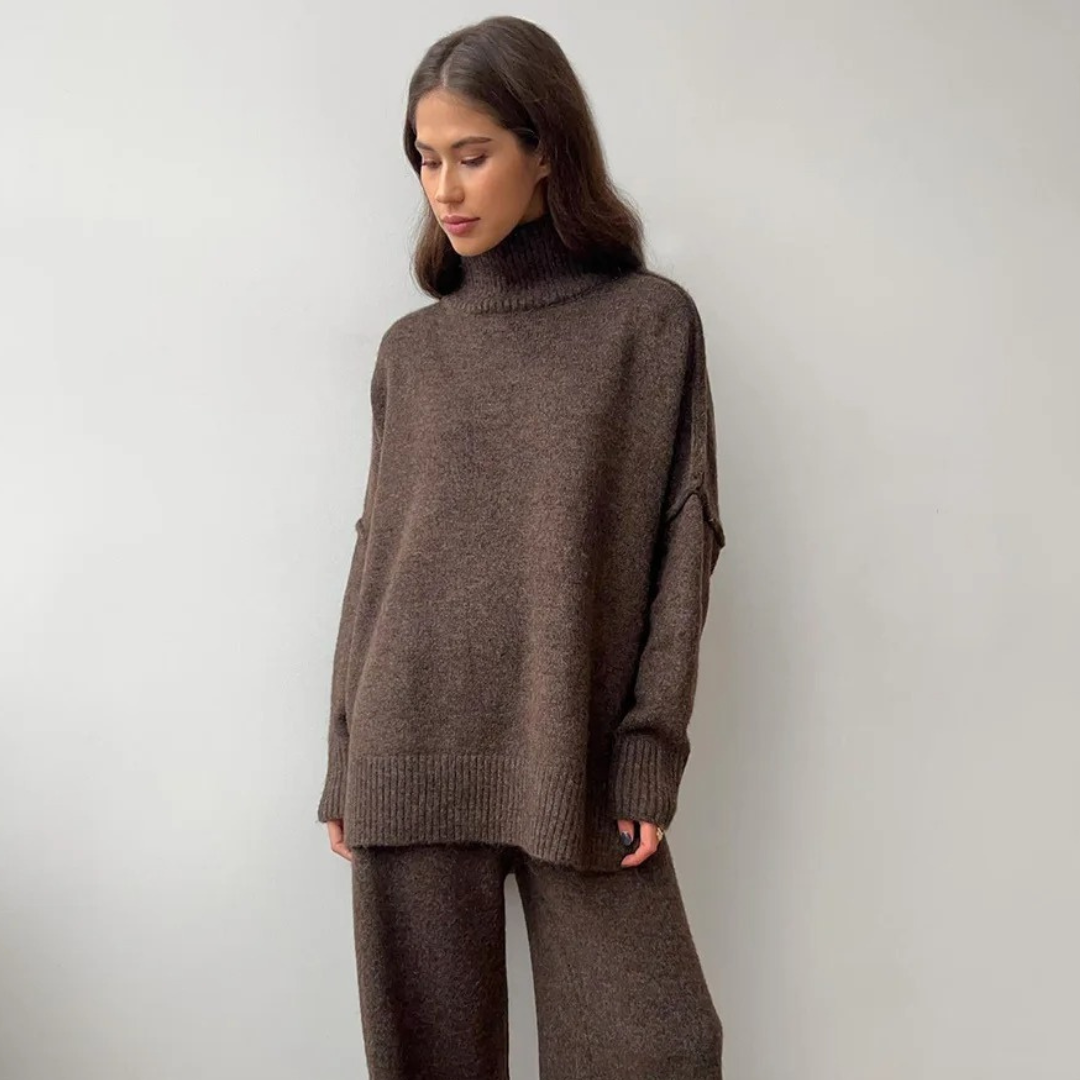 Chantal Cozy Turtleneck Knit Pants Set