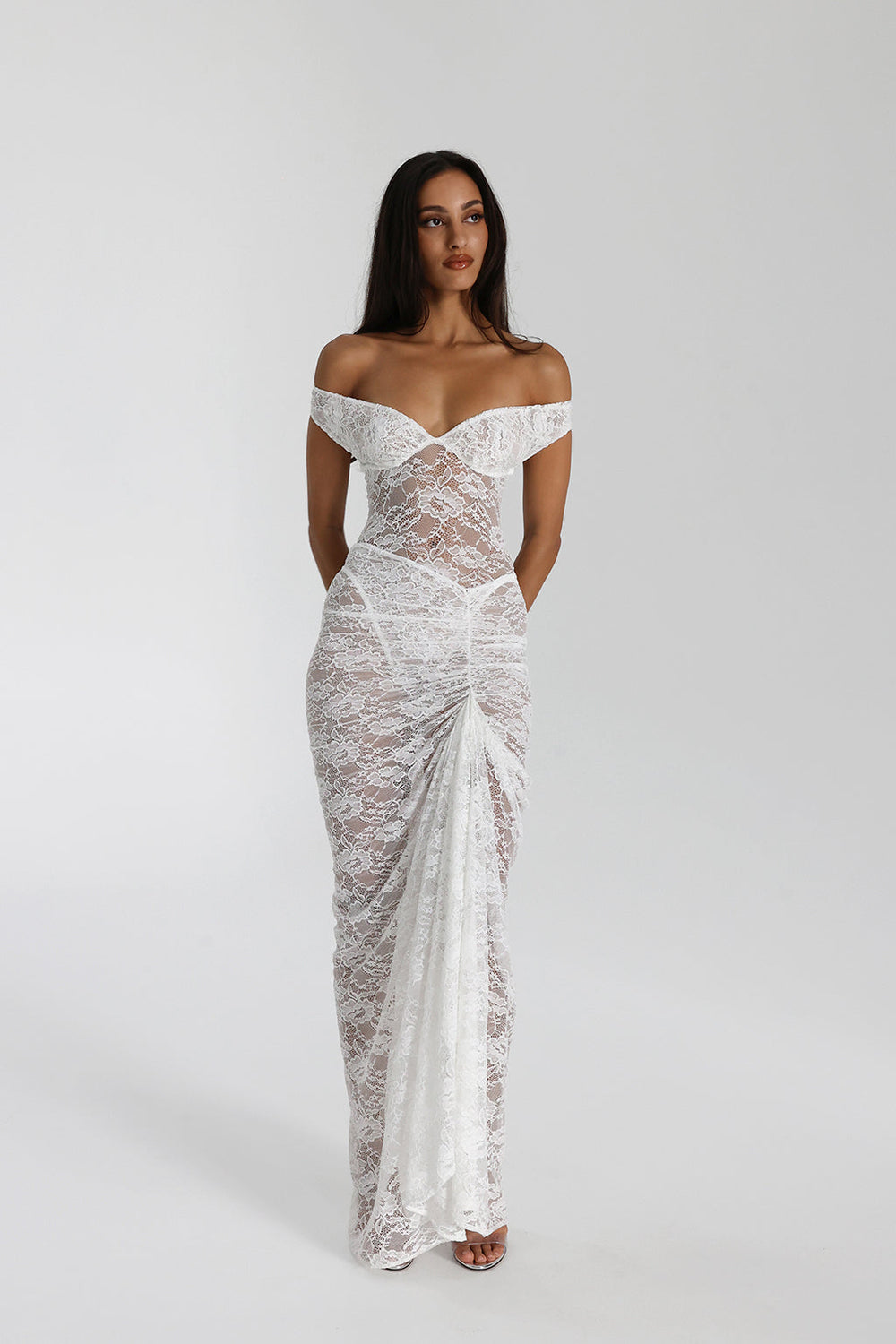 Selune ™ | Off-the-shoulder sheer lace maxi dress